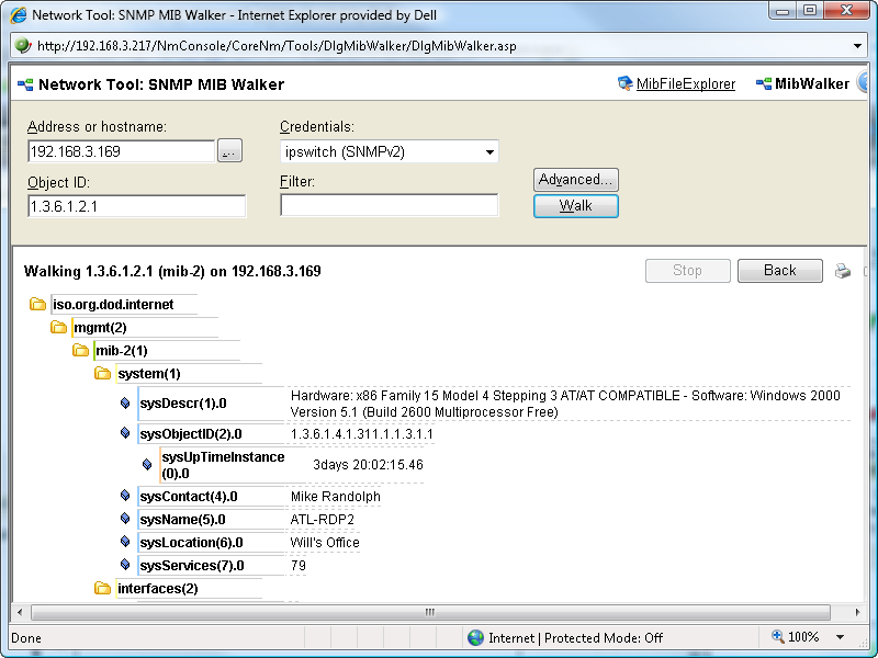 Network Tools MIB Walker tree display