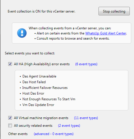 Events list for the All HA error events.