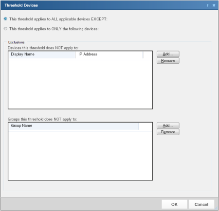 Select hosts using the Threshold Devices dialog