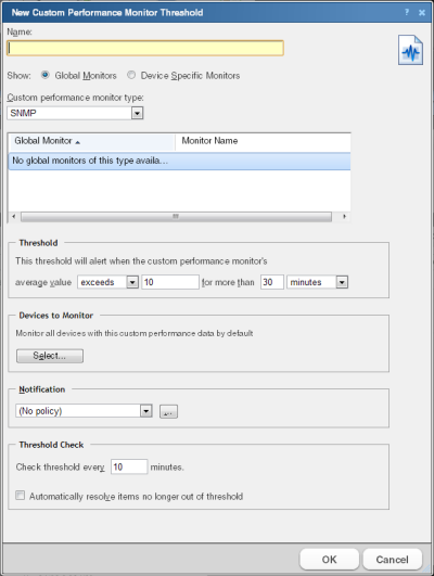 The New Custom Performance Monitor Threshold dialog