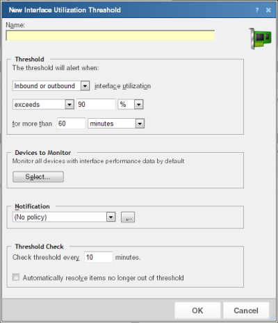 The New Interface Utilization Threshold dialog