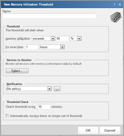 The New Memory Utilization Threshold dialog