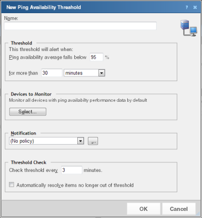 The New Ping Availability Threshold dialog