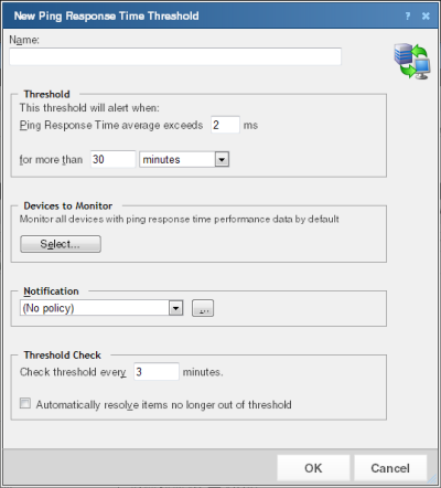 The New Ping Response Time Threshold dialog