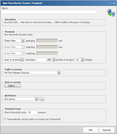 Complete the information in the New Flow Monitor Custom Threshold dialog