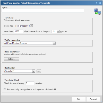 The New Flow Monitor Failed Connections Threshold dialog