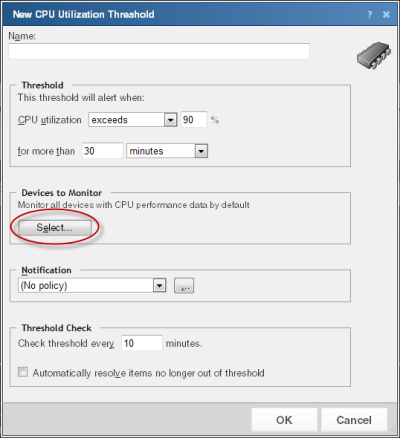 Selecting threshold devices to monitor