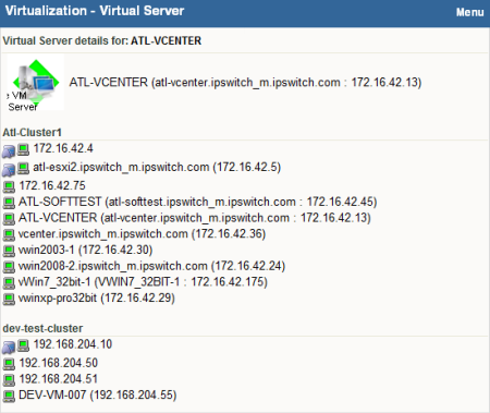 The Virtual Server dashboard report