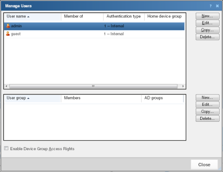 The Manage Users dialog