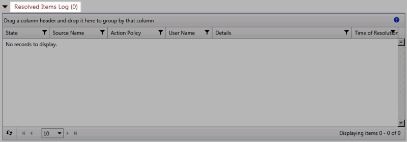 A number zero is displayed next to the report title if no action policies have been acknowledged