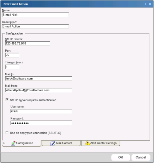 Email Action-Configuration tab