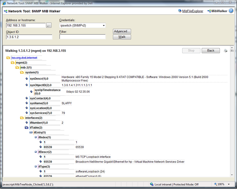Network Tools SNMP Walker ツリー