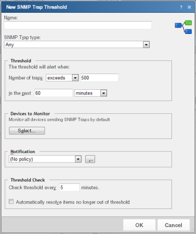 [新しい SNMP トラップしきい値] ダイアログ