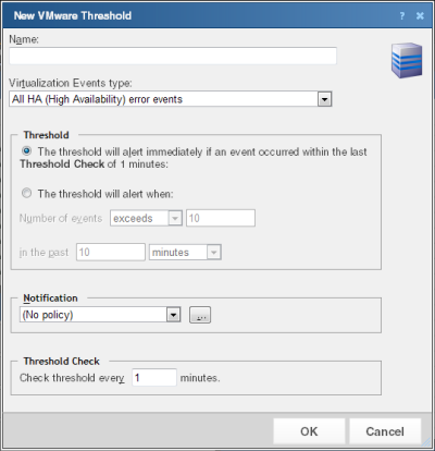 [新しい VMware しきい値] ダイアログ