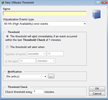 新建 VMware 临界值对话框