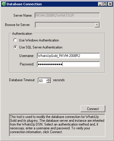 Utilidad de conexión a la base de datos