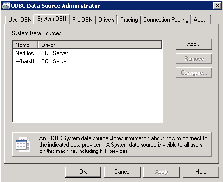 Dialogfenster „ODBC-Datenquellenadministrator“