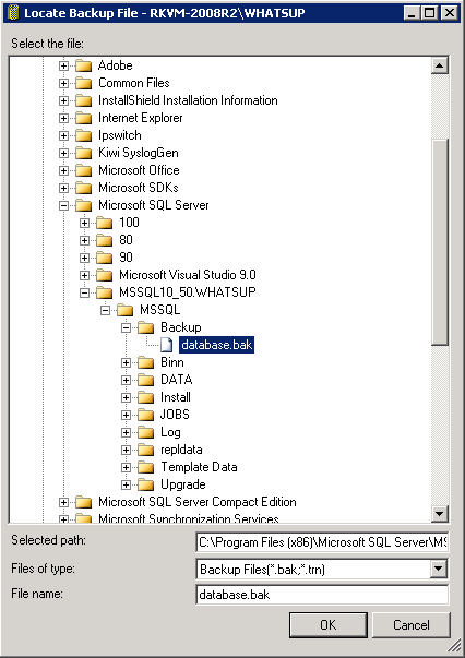 Dialogfenster „Locate Backup File“ (Sicherungsdatei suchen)