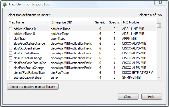 Trap Definition Import Tool dialog