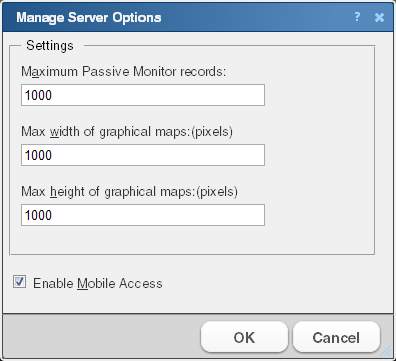 The Manage Server Options dialog
