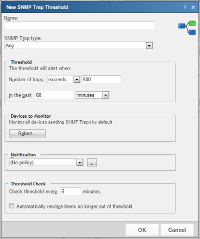 The New SNMP Trap Threshold dialog