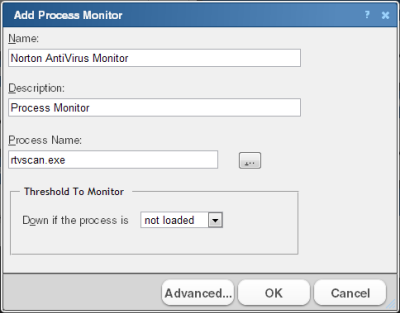 Configuring a process monitor to check for antivirus software