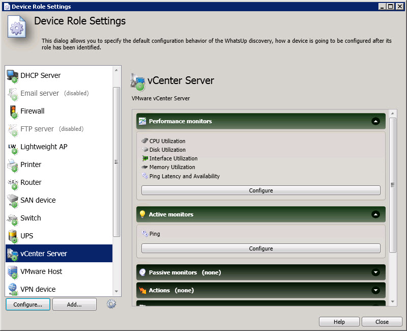 Device Role Settings - vCenter Server Configuration