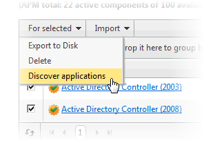 Discover applications command on the For Selected menu
