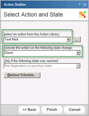 Select Action and State dialog