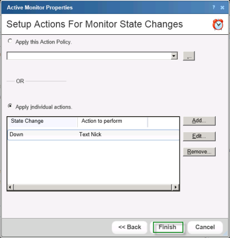 Setup Actions For Monitor State Changes dialog