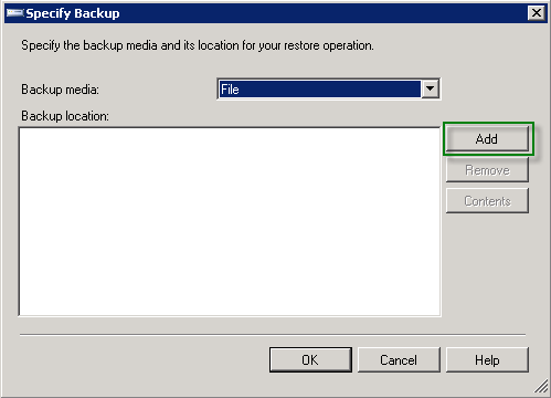 Finestra di dialogo Seleziona backup