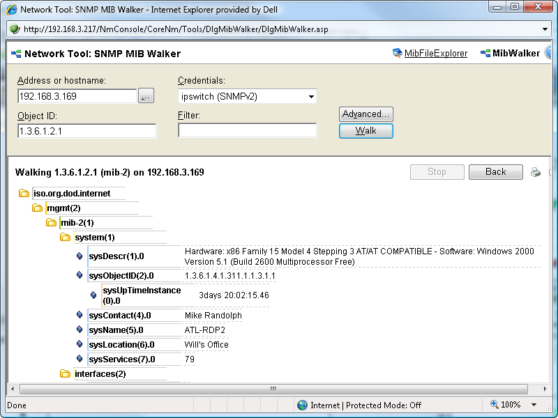 Network Tools MIB Walker ツリー表示