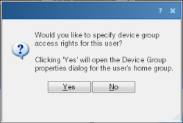 新しく作成されたユーザーのデバイスグループへのアクセス権限を指定するためのプロンプト