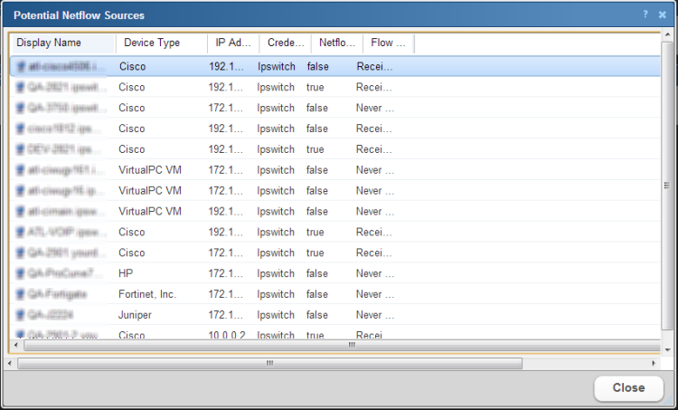 潜在的な Netflow ソース