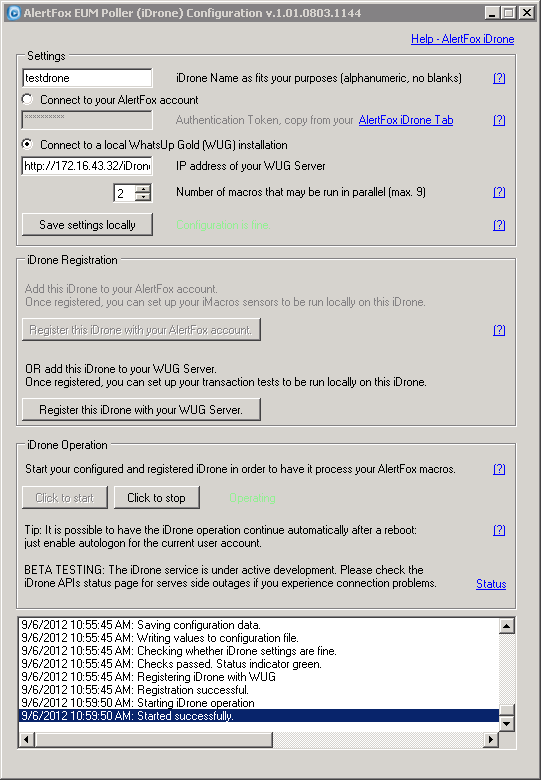 [iDrone 設定] ダイアログ