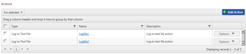 [APM アクション] ページを使用して APM アクションを管理します