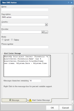 Creating a new SMS Action