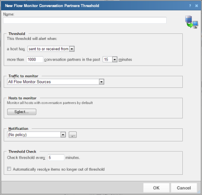 The New Flow Monitor Conversation Partners Threshold dialog