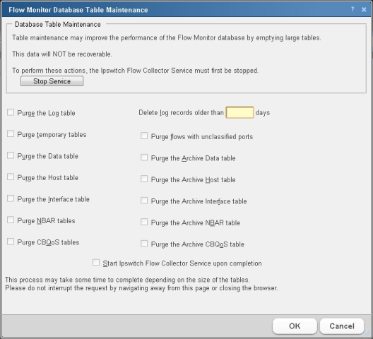 Flow Monitor Database Table Maintenance