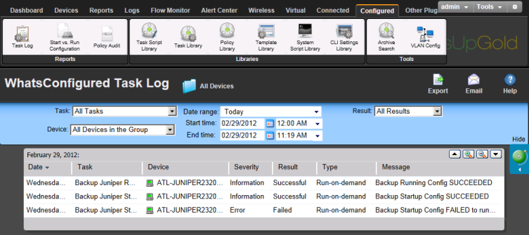 The Configured tab on the WhatsUp Gold web interface