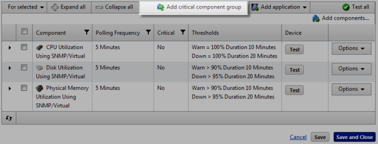 Adding Critical Component Group to an App Profile