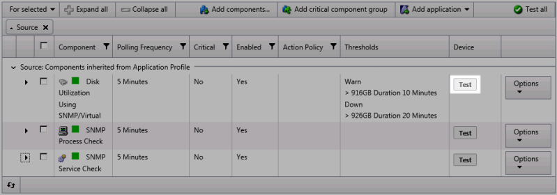 Click Test to test a component