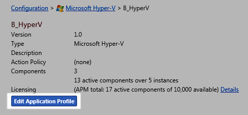 Click Edit Application Profile to test a component within an application profile