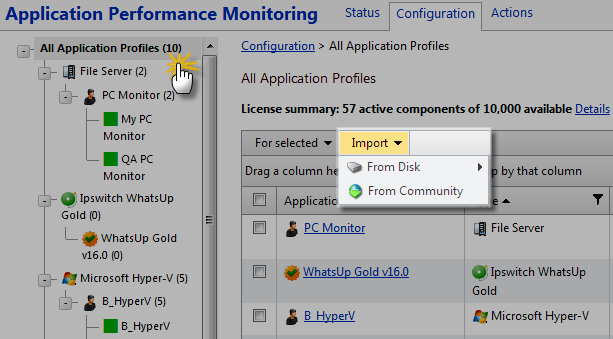 Import application profiles