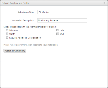 Publish Application Profile dialog