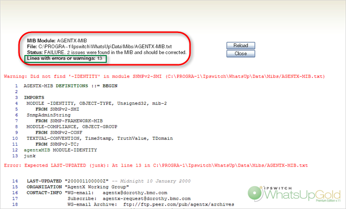 出現警告的 SNMP MIB 管理員檢視工具