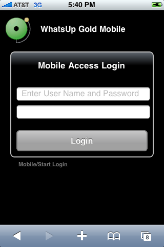 WhatsUp Gold Mobile 行動裝置存取登入畫面
