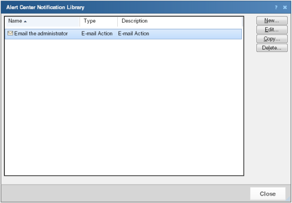 警報中心通知資料庫對話方塊