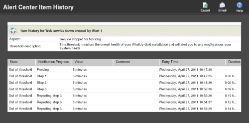 警報中心項目歷史記錄報表