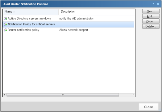 警報中心通知規則對話方塊